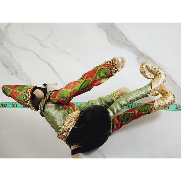 Christmas Jester Monkey Victorian Stuffed Harlequin Large 15" Green 90s Vintage - Picture 15 of 15
